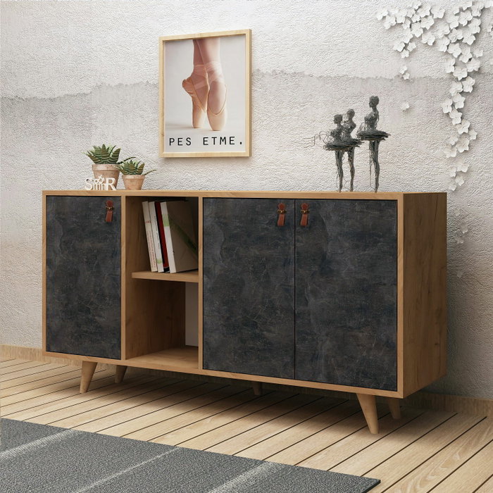Hanah Home Consola Planky Roble y Gris Oscuro